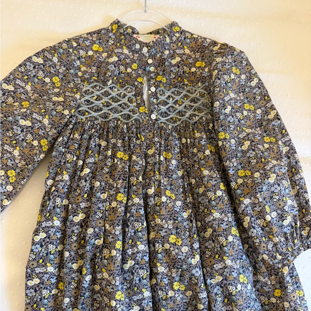 Bonpoint Girls Tamsin Floral Smocked Dress Size 6 Liberty Style Long Sleeve